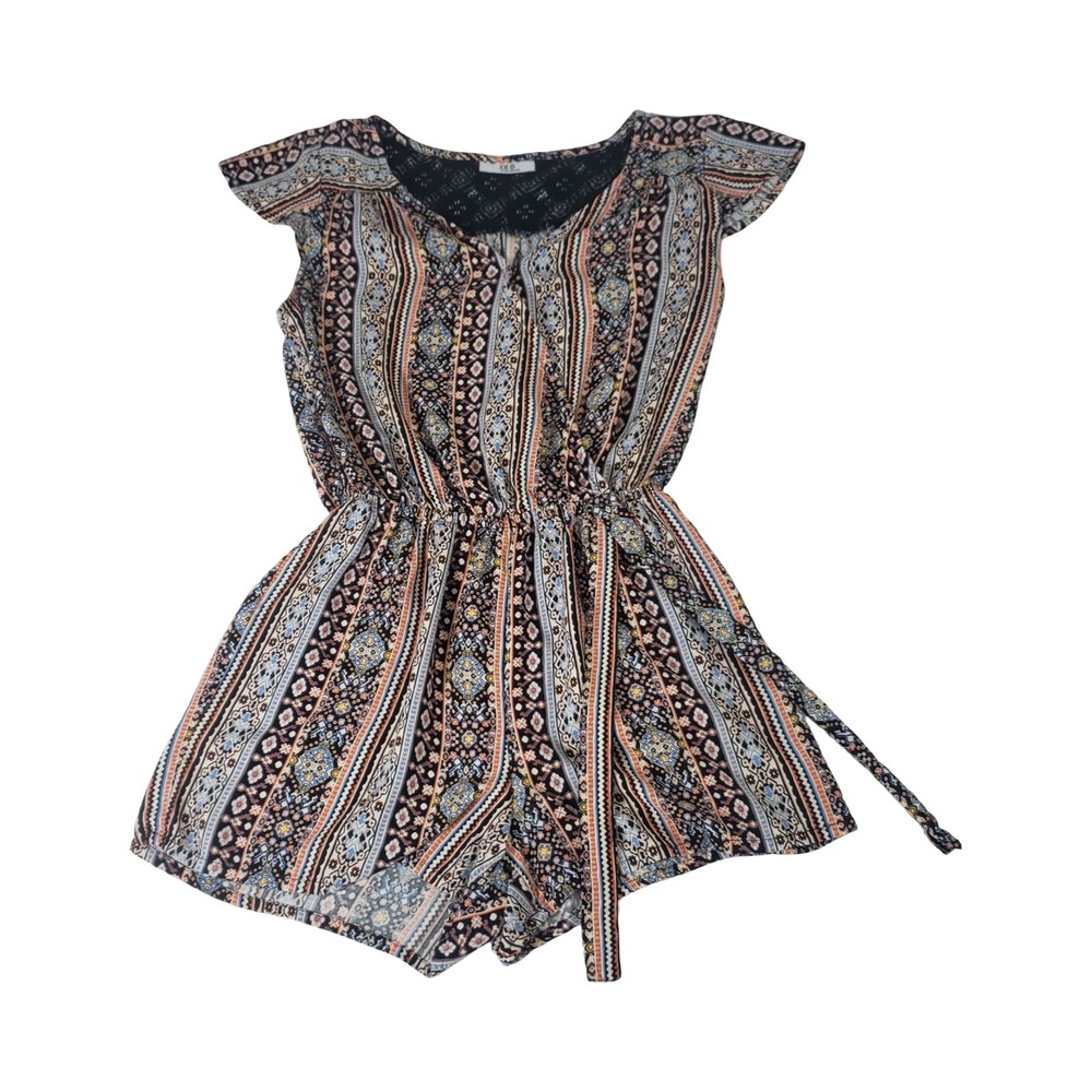 Joe B by Joe Benbasset Womens Small Boho Geometric Lace Back Romper Multicolor